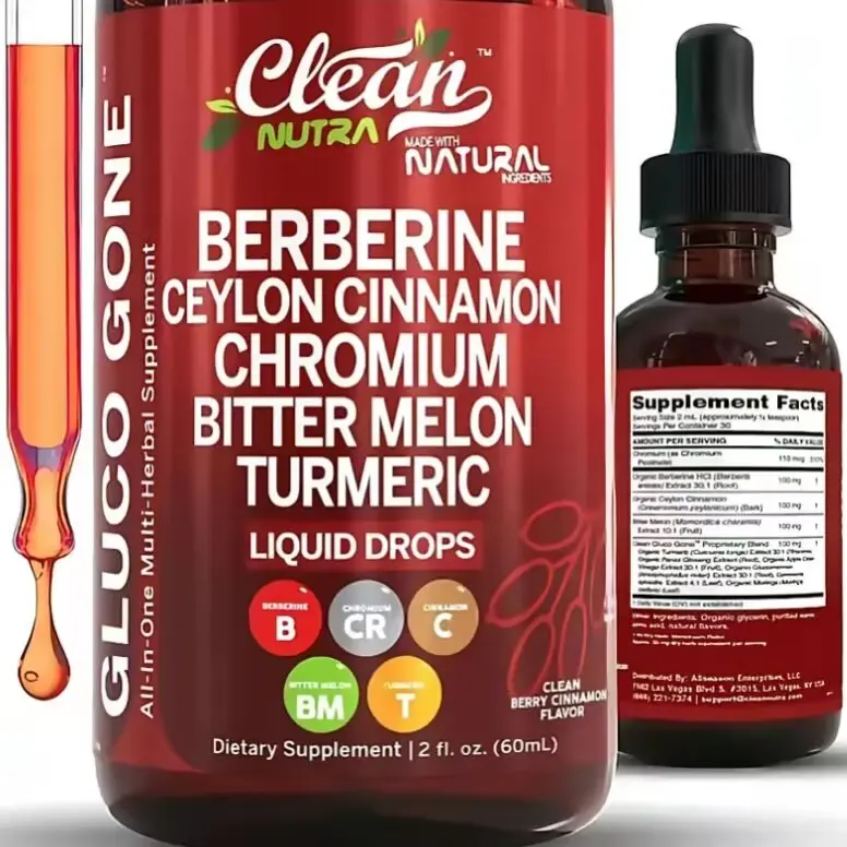 Nutra BOGO Organic Ceylon Cinnamon, Berberine, Bitter Melon, Glucomannan, Chromium, Turmeric, Organic Panax Ginseng, for Clean Fitness and Blood Sugar Supplement Liquid Drops – Gluco Tone