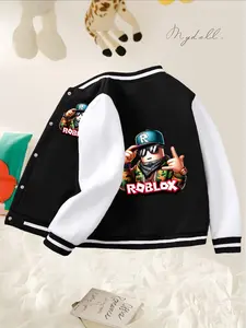 Roblox Cartoon Character Game-Style Printed Boys' And Girls' Spring/Autumn New Trendy Baseball Shirts, Fashionable, Casual, Comfortable, Suitable For Daily Outdoor Use, Ideal Gift Choice, Casual Jackets, Camo Print Jacket, Casual Comfy Jacket