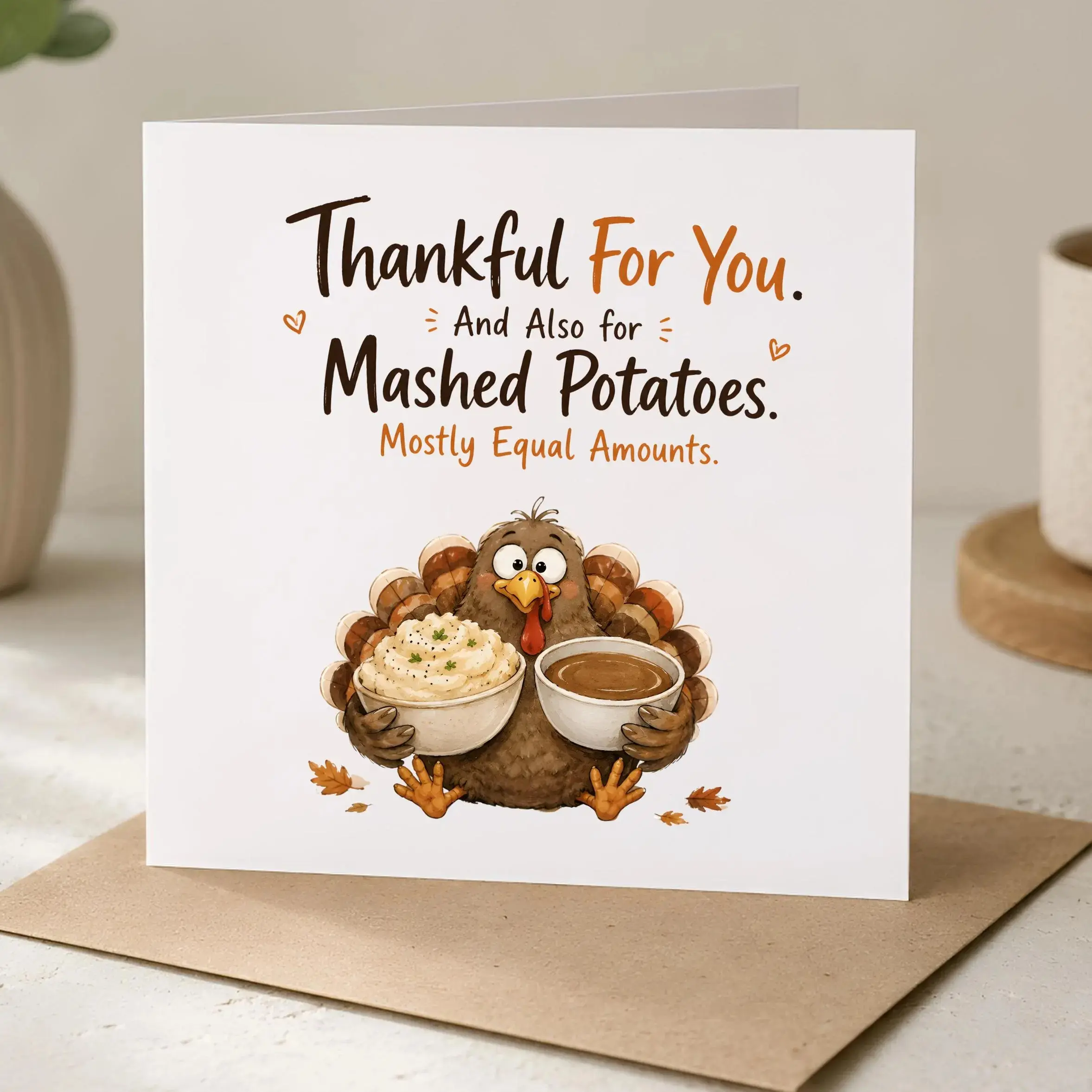 Cute Turkey Thanksgiving Card, Funny Mashed Potatoes Thanksgiving Card, Thankful For You Greeting Card, Thanksgiving Card