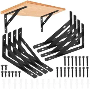 Heavy Duty L-Shaped Metal Shelf Brackets, 8-Pack Hardware Only (3.7x6 in) - Wall-Mount Room Support for Floating Shelves, Bookshelf Storage