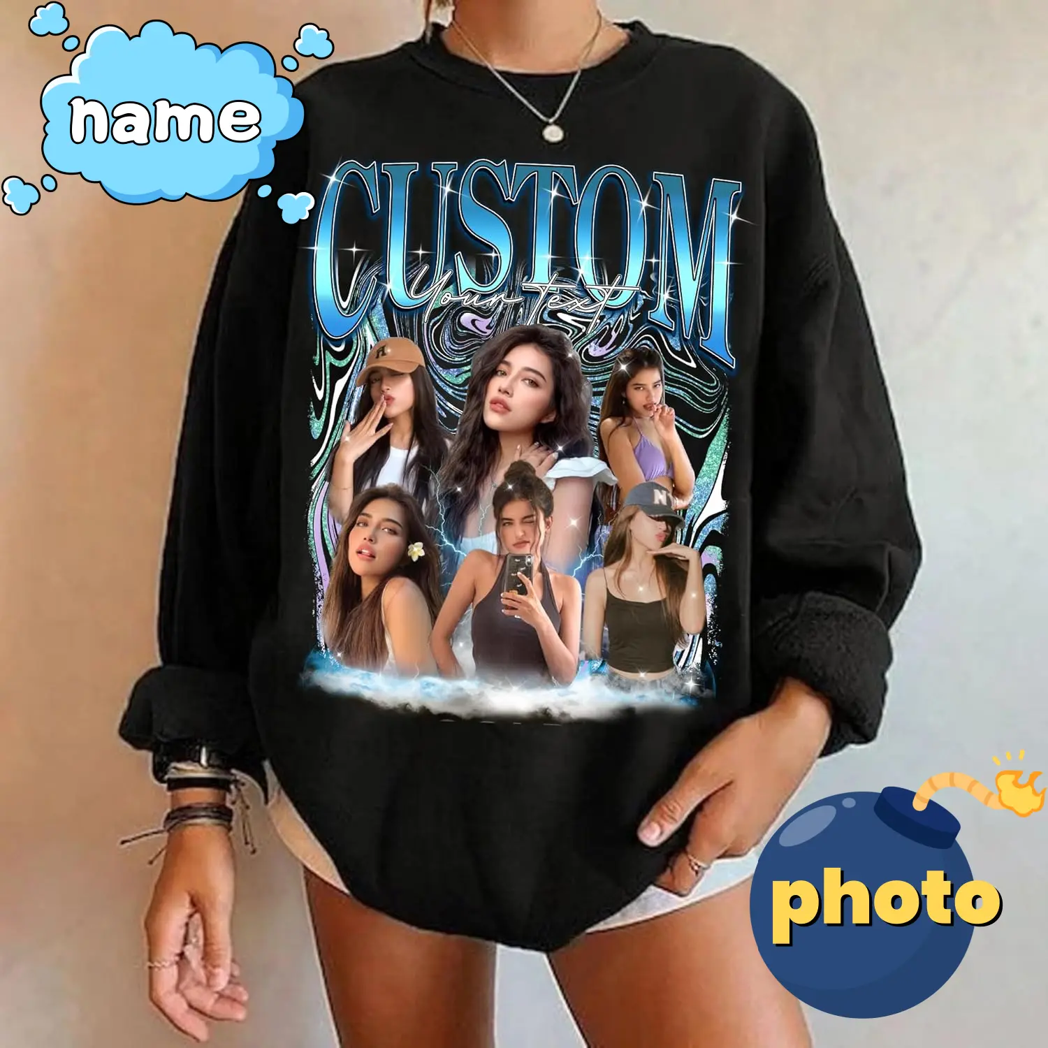 Custom Photo Bootleg Girlfriend 6 Face 90s Retro Vintage Shirt Sweatshirt, Shirt with Face on It for Boyfriend Birthday Gift, Customized Womenswear Eat Sleep Goon Repeat T-Shirt