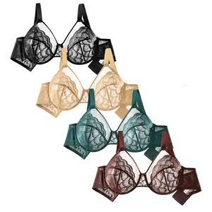 Mofukong 4 Pack Plus Size Underwire Bra, Soft Breathable Lace Lingerie, 4 Colors Available, Full Support for Big Bust, Everyday Wear & All Day Comfort