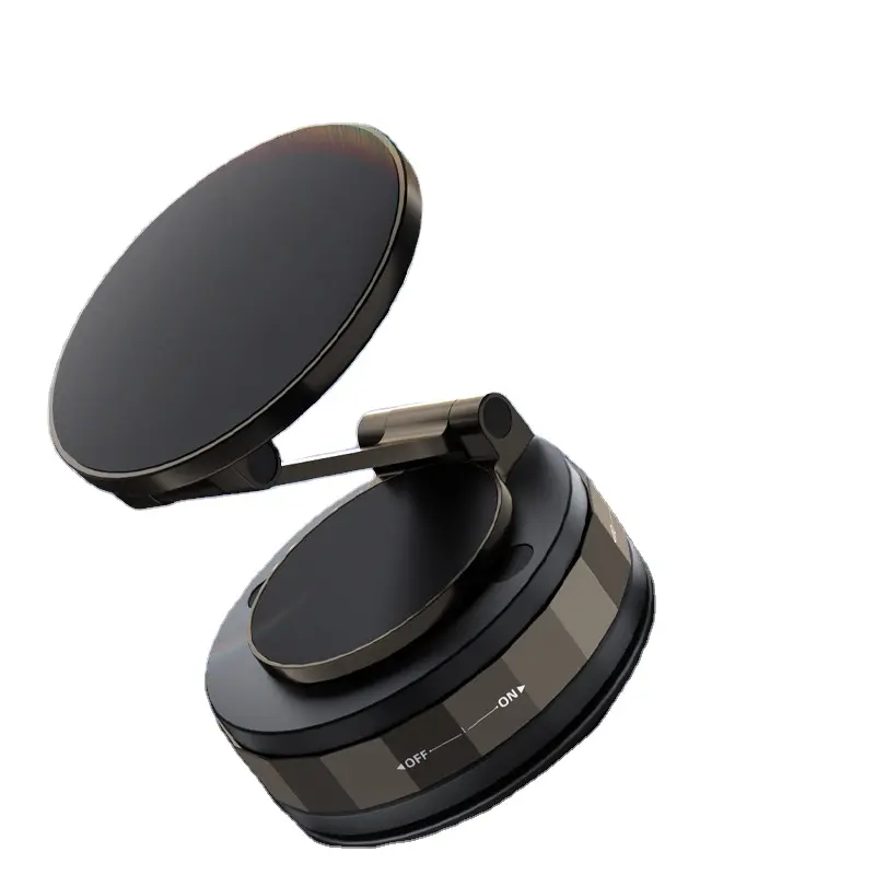 Metal Folding Car Magnetic Phone Navigation Bracket - ABS Universal Mount, 360-Degree Rotating Base, Adjustable Height, Vacuum Grip Fixation, Adjustable Suction Cups, Foldable Retractable, Hands-Free Magnetic Multi-Angle Phone Holder & Mount