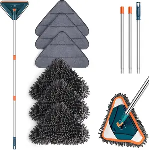 360° Rotating Spinning Wall Mop with Triangle Mop Heads, Adjustable Long Handle Multi-Surface Cleaning Tool, 6 Microfiber Chenille Pads, Sturdy Durable Easy-to-Use Home Care Supply for Walls, Ceilings, Spinning Mop outdoorfun Wallmop