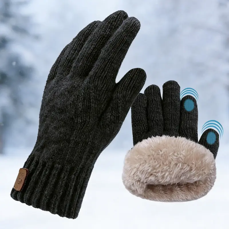 Two pairs of men's winter insulated touchscreen gloves with lining - soft, warm, ergonomic design, suitable for running, outdoor activities, and cold protection. Winter gloves, cold-weather gear, stylish glove design, durable glove material.