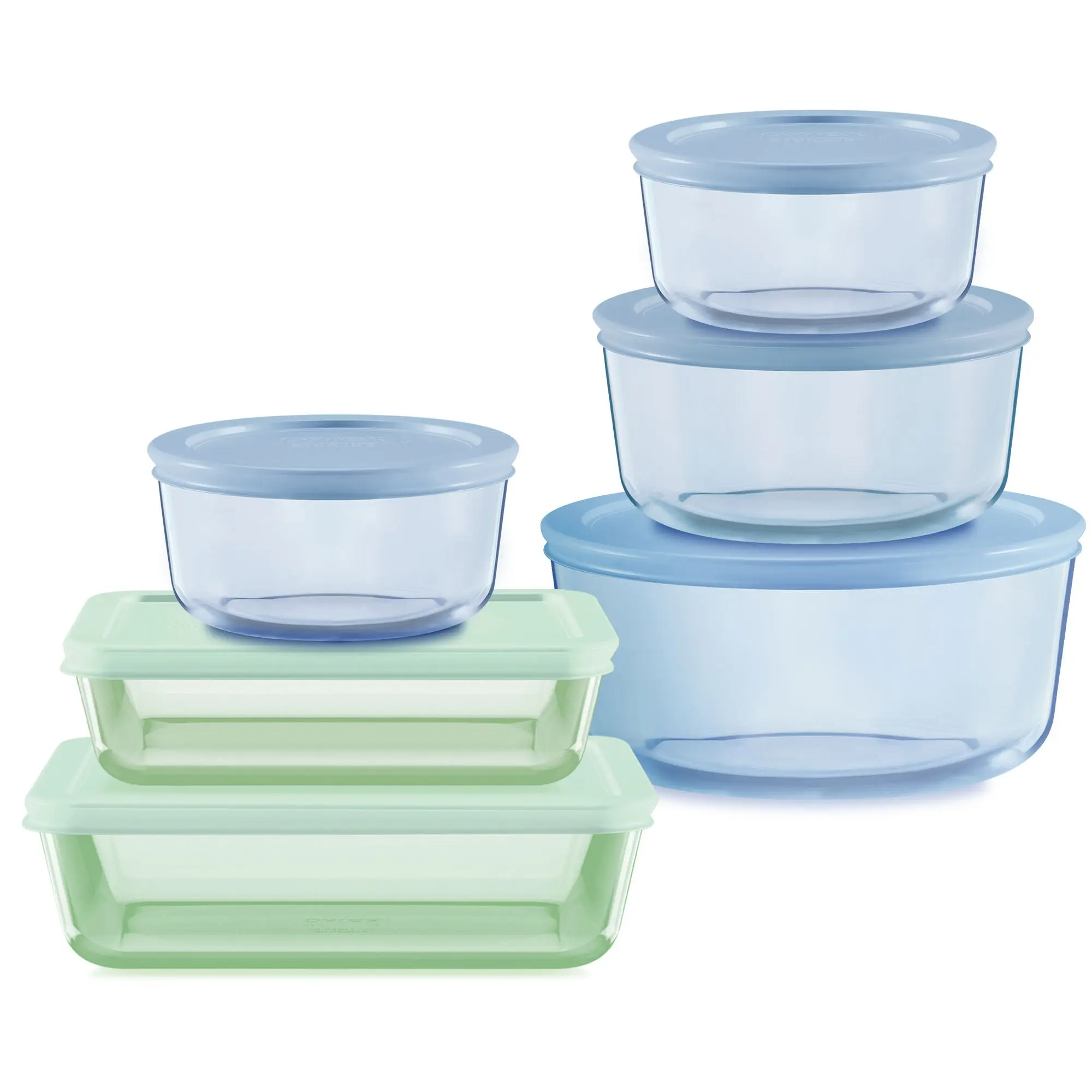 Pyrex® Simply Store® Tinted 12-piece Storage Set with Plastic Lids, Green and Blue