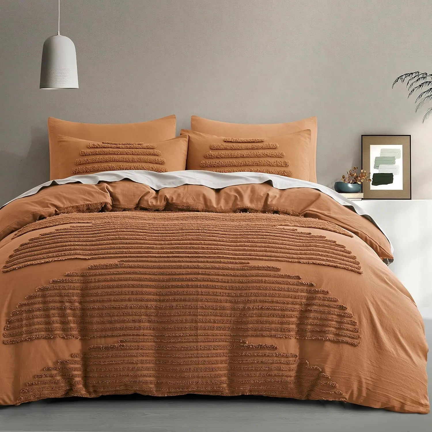 Size Duvet Cover, 5 count Pumpkin Textured Duvet Cover Sets, Soft and Breathable Boho Tufted Bedding Comforter Cover Set for Gifts, Comforter Not Included
