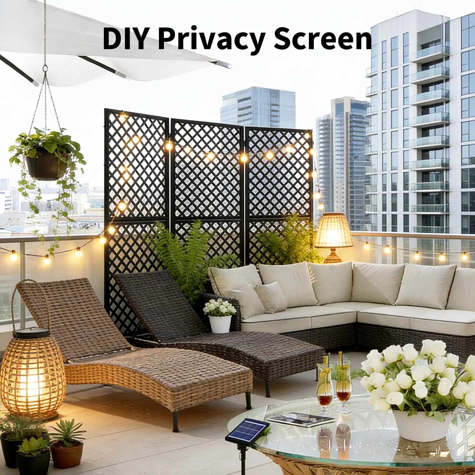 3-Panel Metal Privacy Screen Room Divider, Freestanding Decorative Fence with Stable Base, Weatherproof Rustproof Steel for Indoor Outdoor Patio Balcony Garden, Multiple Size Options