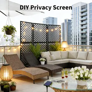 Freestanding 3-Panel Metal Room Divider, Decorative Privacy Fence with Stable Base, Rustproof Weatherproof Steel Screen for Patio Balcony Garden Indoor Outdoor Use