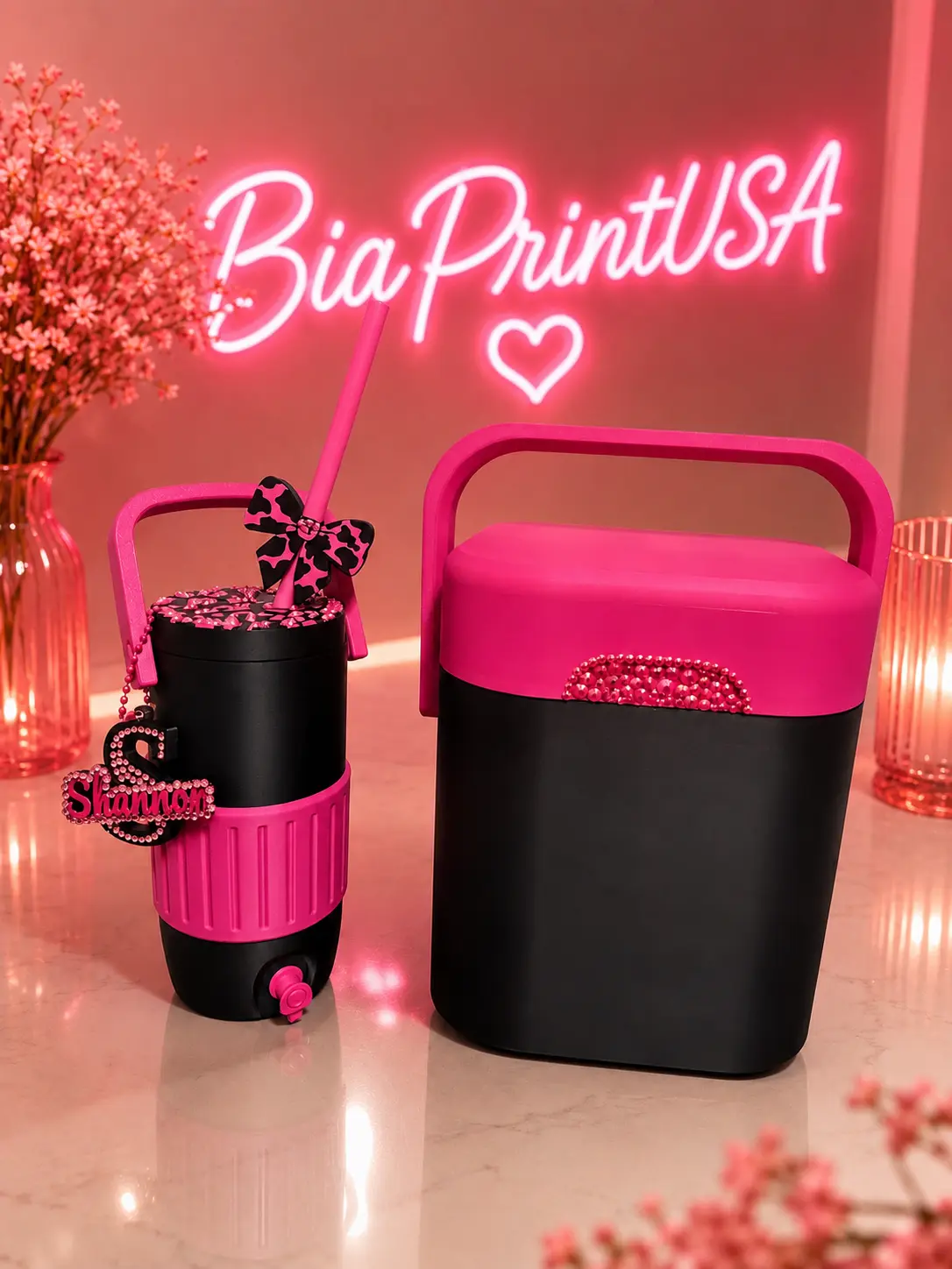 BiaPrintUSA Handmade Personalized Mini Cooler and Tumbler Set - Kitchenware Drinkware Vacuum Flask Accessory