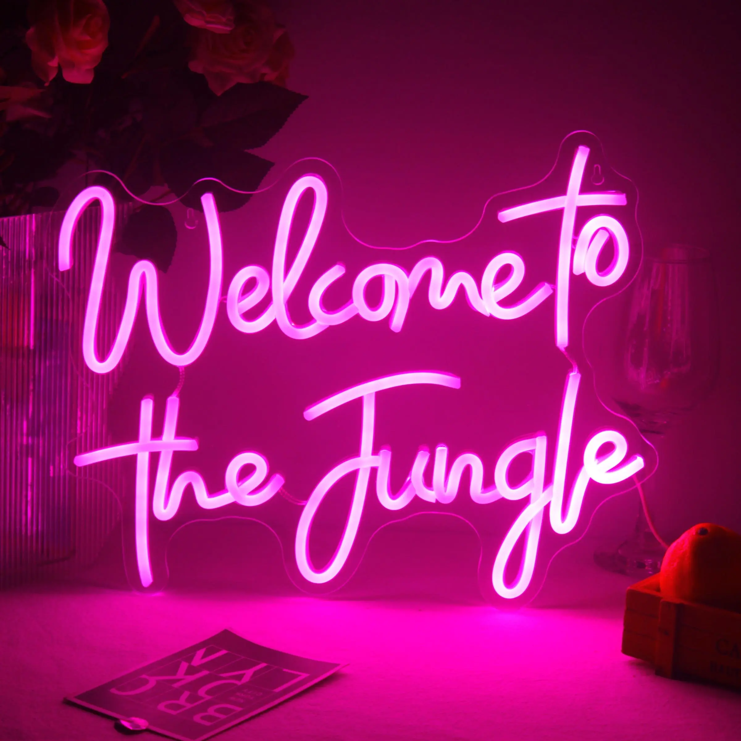 Welcome To The Jungle Decorative Neon Sign, USB Plug Powered LED Glowing Wall Mounted Neon Light, Led Neon Lights, Decoration Lamp for Home Wall Decoration, Party Atmosphere, Led Ambient Lighting