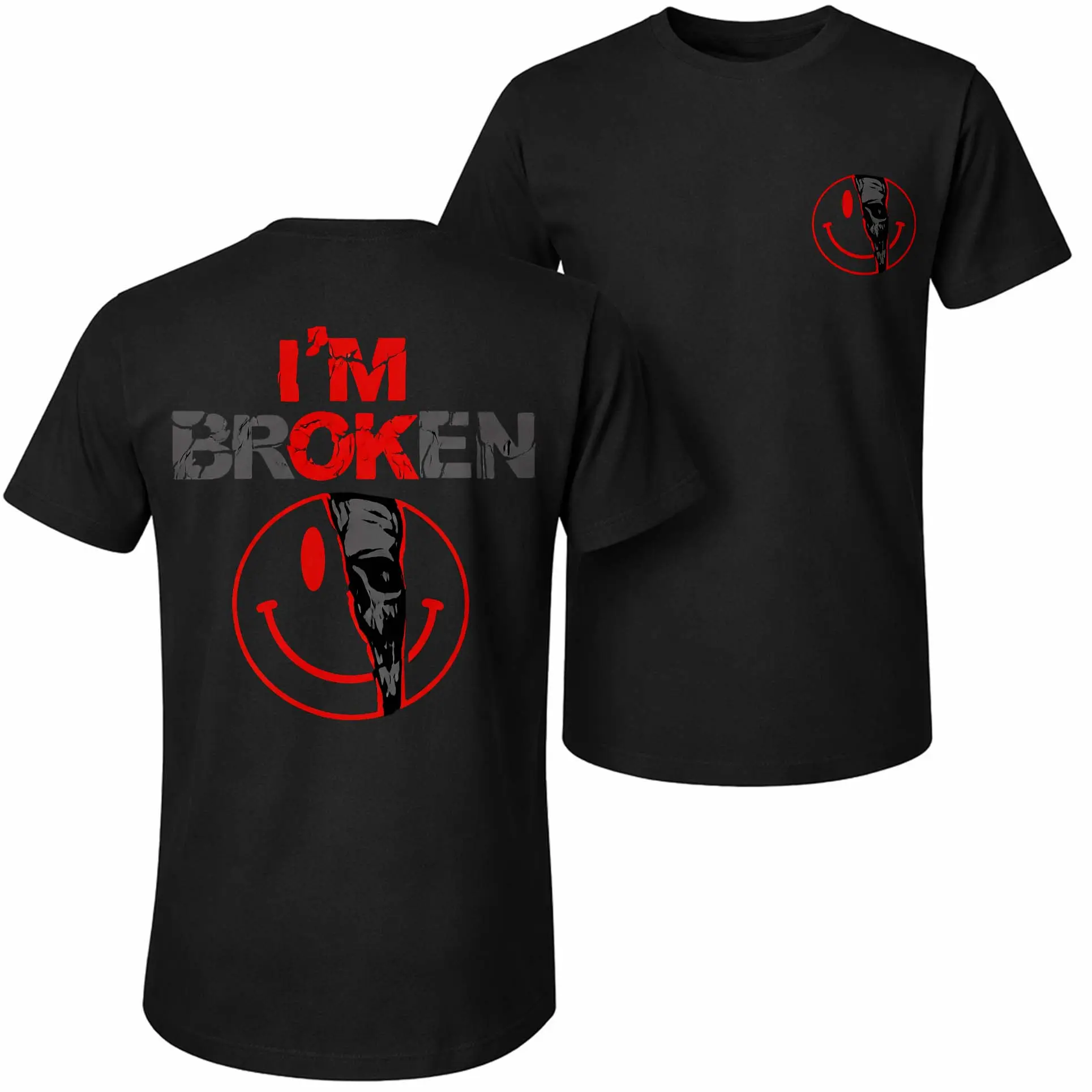 Unisex🖤 "I’m Broken" Cotton Short Sleeve T-Shirt Relaxed Fit Round Neck Soft Breathable Fabric Graphic Tee Casual Streetwear Summer Top Good Graphic Tees Funny Graphic Tee Trendy T-Shirts Oversized T Shirts Fits