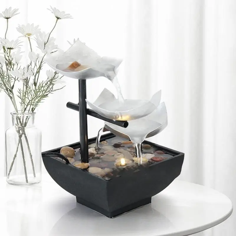 Indoor LED Desktop Fountain, Waterfall Fountain Desktop Decor, Relaxing Meditation Fountain, Tranquil and Relaxing Water Sound, Home Office  Decor， Decoration Room Ornaments