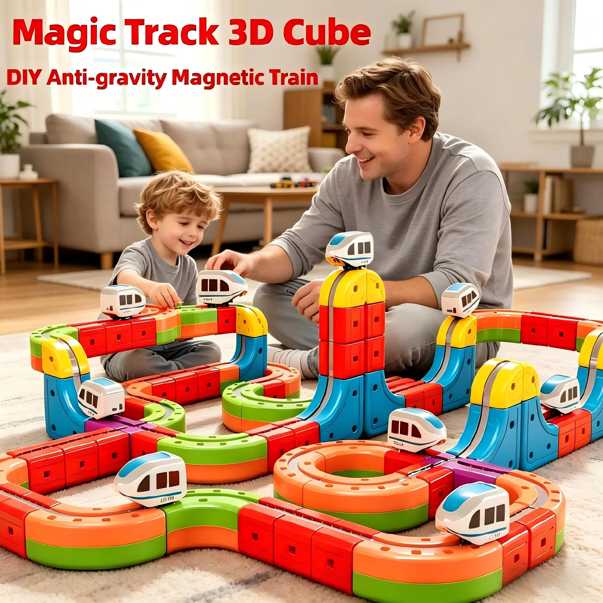 Unisex Magic Rail Cube Electric Train Set for Kids - BPA-Free STEM Building Toy, 3D Modular Racing Track, Electric Magnetic Train, Traffic Signs, 360° Gravity Defying Snap Cubes, Interactive Railed Vehicles, Thanksgiving Gift for Ages 3,5,6,8,10