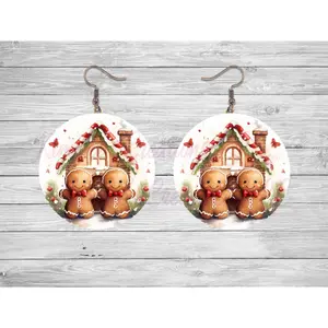 Gingerbread Man House Round Earrings