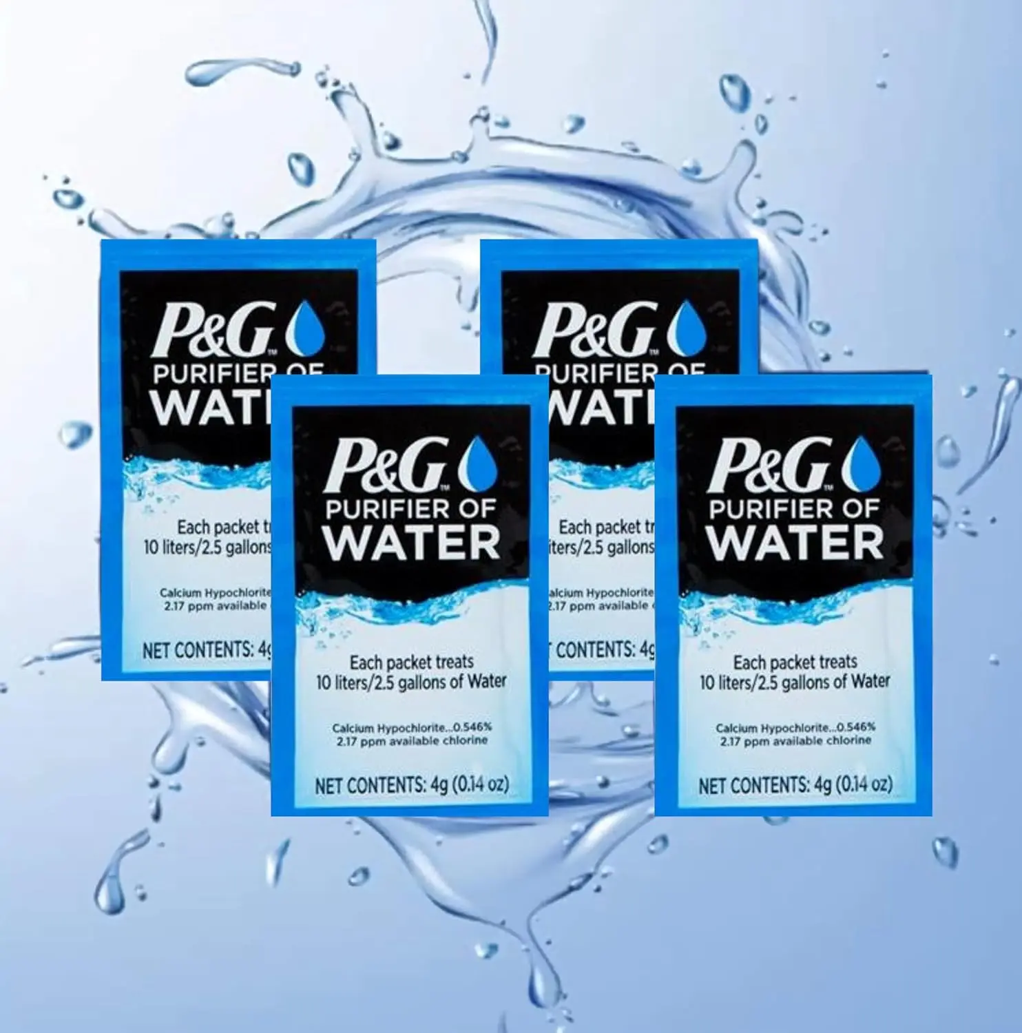 P&G Purifier of Water Portable Water Purifier Packets. Emergency Water Filter Purification Powder Packs for Camping, Hiking, Backpacking, Hunting, and Traveling. (4 Packets)