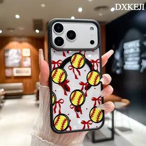 Red Bow Softball Baseball Pattern Magnetic MagSafe Phone Case for iPhone 17 Air/16 Pro Max 15 Pro 14 13 12 11 Plus Shockproof Slim Protective Cover Casing