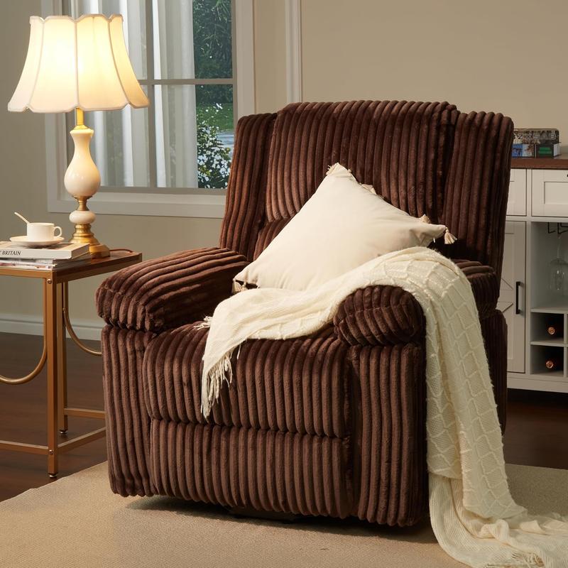 Gaomon Brown Corduroy Fabric Recliner Chair - Manual Handle Adjustable Mechanism Armchair, Pillow Top Arms, Thick Padding, Side Pocket, Reinforced Frame, Supports Up to 330 lbs, Living Room Furniture, Fits in Game Rooms