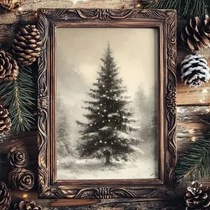 Poster Christmas, Vintage Christmas Art Print, Christmas Tree Art Print, Christmas Wall Art, Christmas gift , gifts idea | Framless Poster