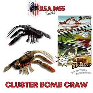 USA BASS TACKLE - 4D Cluster Bomb Craw - Bass-Tech Plastic - Pre-Rigged Crawfish Soft Fishing Lures, Premium Ultra Durable baits for Freshwater, Fishing Jigs for Bass