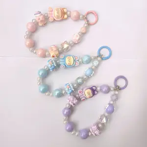 Beaded Phone Chain, Fashionable Short Cellphone Lanyard, Anti-lost Phone Strap for Women & Girls, Mobile Phone Decoration Accessories, Durable Cell Phone Charm, Phone Strap Holder, Phone Accessory Blue