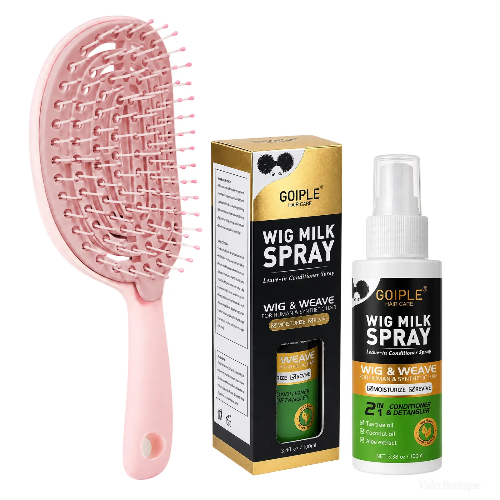 Wig Milk Spray for Supple Wig Spray for Synthetic Hair, Leave-In Conditioner Spray for Hair Wigs, Conditioner ＆ Detangler 2 in 1 Moisturize Spray, Curly Brush Curl Defining Brush for All Hair Types Detangling Brush High-Quality Scalp Comb for Women