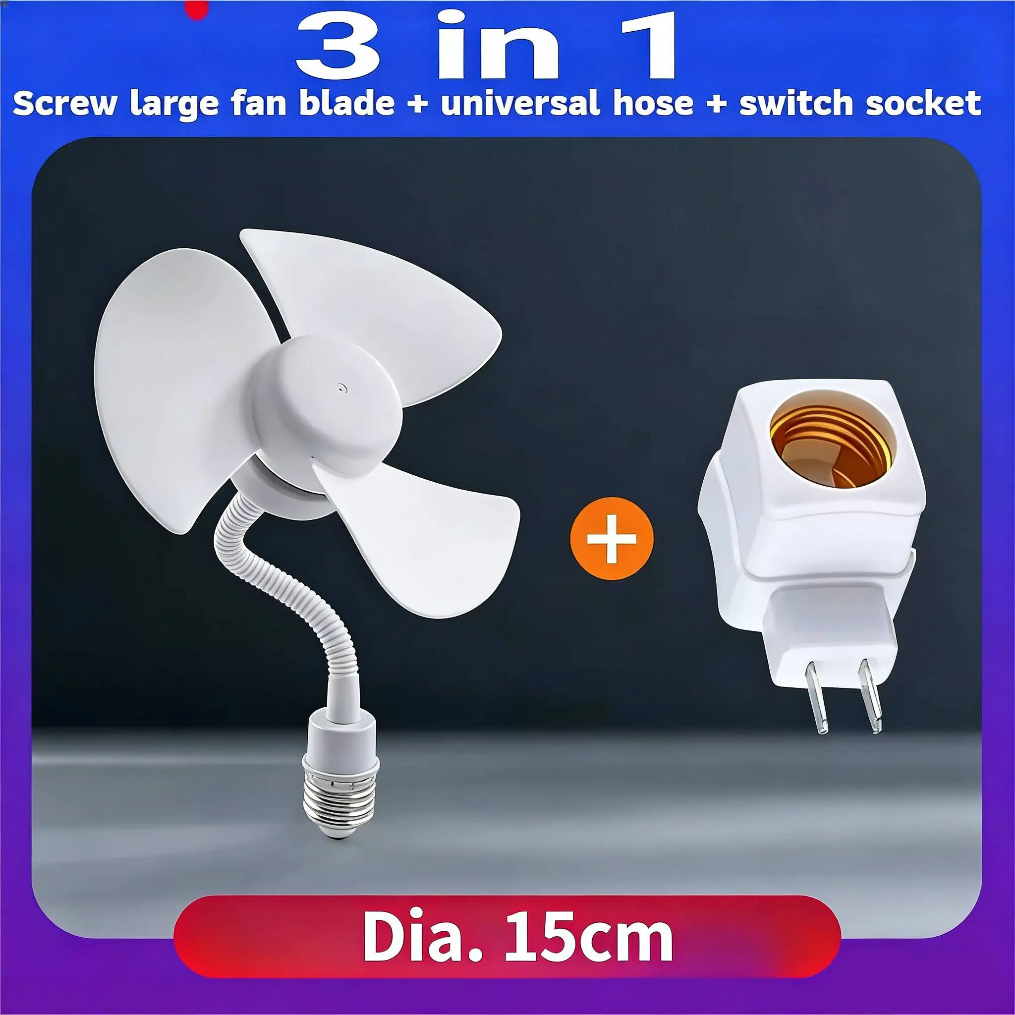 E27 Socket Fan Kit with Plug Adapter – Mini Quiet Electric Fan with Flexible Gooseneck Plug and Light Bulb Base, Energy-Saving Desk Fan for Kitchen, Bathroom, Dormitory, Office