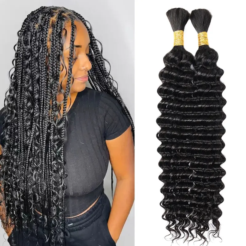 Human Braiding Hair 1 Bundle Deep Wave Bulk Human Hair for Braiding No Weft Brazilian Virgin Curly Human Hair Extensions for Boho Braids