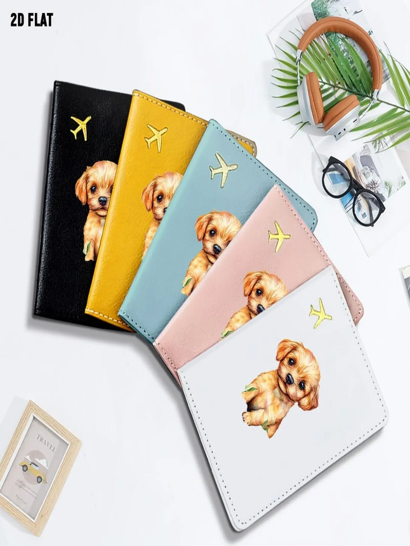 Cute Watercolor Fluffy Puppy Print Passport Holder, One Size with Multiple Specifications Available, Delicate Soft Style Travel Document Organizer, Perfect for Travel & Daily Document Storage
