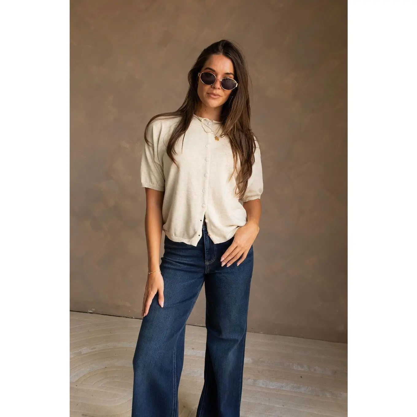 Payton Oatmeal Short Sleeve Cardigan