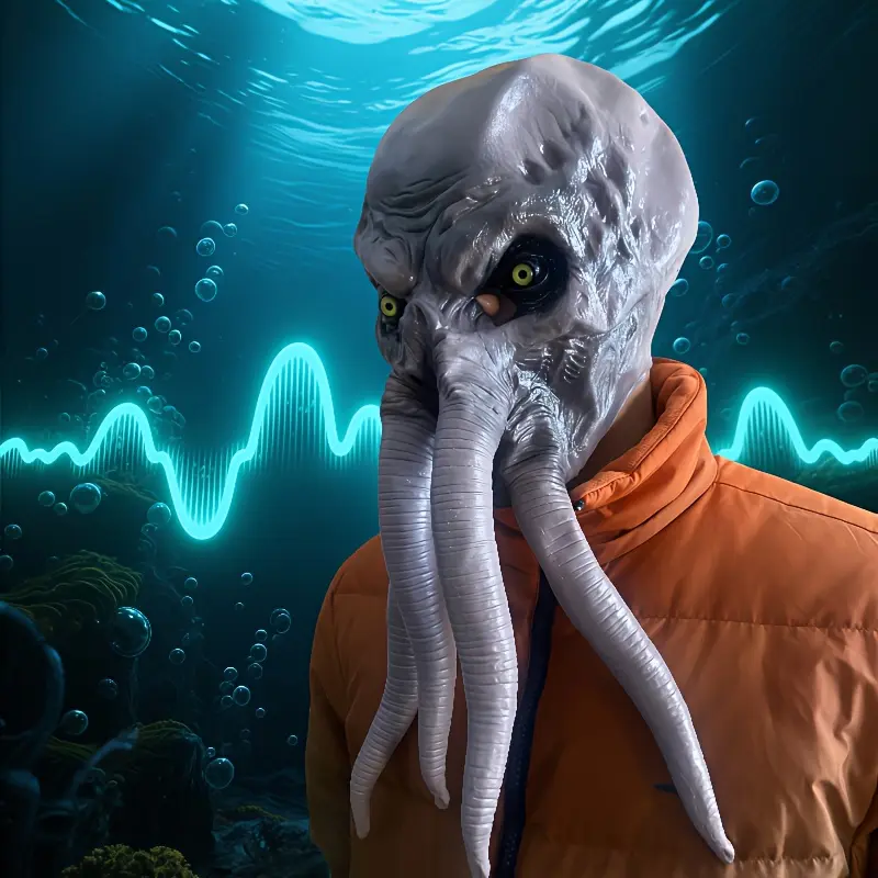 Cthulhu Mind Flayer Latex Tentacle-Arms Mask, Realistic Octopus Monster Head Prop, Spooky Lightweight Comfortable Handcrafted Vintage Dark Mask for Adult Halloween & Horror Themed Parties, Glow Rechargeable Resin Custom Miniature DIY Supply