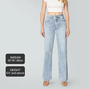 Lily BlueMoment Stretchy Wide Leg Jeans High Waist Distressed  Raw Hem Tummy Control BBL Denim Pants