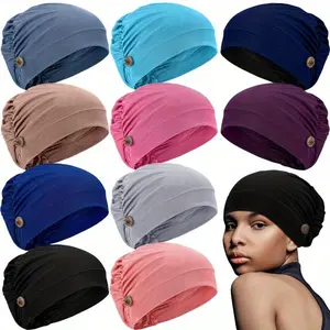 10 Pcs Unisex Soft Bouffant Caps Set Multicolor Gourd-Shape Stretch Headband Turbans with Buttons Ear Loop Holders Comfortable Daily Home Headwear Perfect Birthday Gift Choice hats