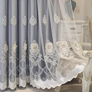 Flower Embroidery Curtain, 1 Count Double Layer Curtain, Window Drapes, Home Decor for Living Room Bedroom, Home Decor, Home Decoration Curtain