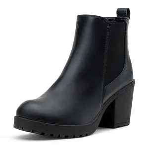 Women's 999 Fashion Platform Chunky Low Heel Chelsea Boots Ankle Booties Round Toe Walking Shoes