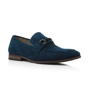 Ferro Aldo Demitri moc-toe penny loafers with decorative buckle, in Navy Blue, Men's Size 6.5 - 13