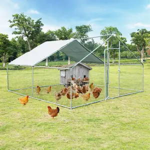 [Costway] Large Metal Chicken Coop, Walk-in Chicken Coops Run House Shade Cage, Waterproof and Sun Protection Cover for Outdoor Backyard Farm, Hen Run House Poultry Habitat