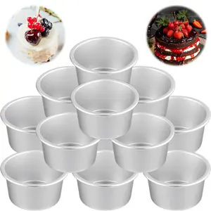 12 PCS Mini Aluminum Round Cake Pans, Nonstick Pudding Baking Molds for Muffin, Cheesecake, Tart