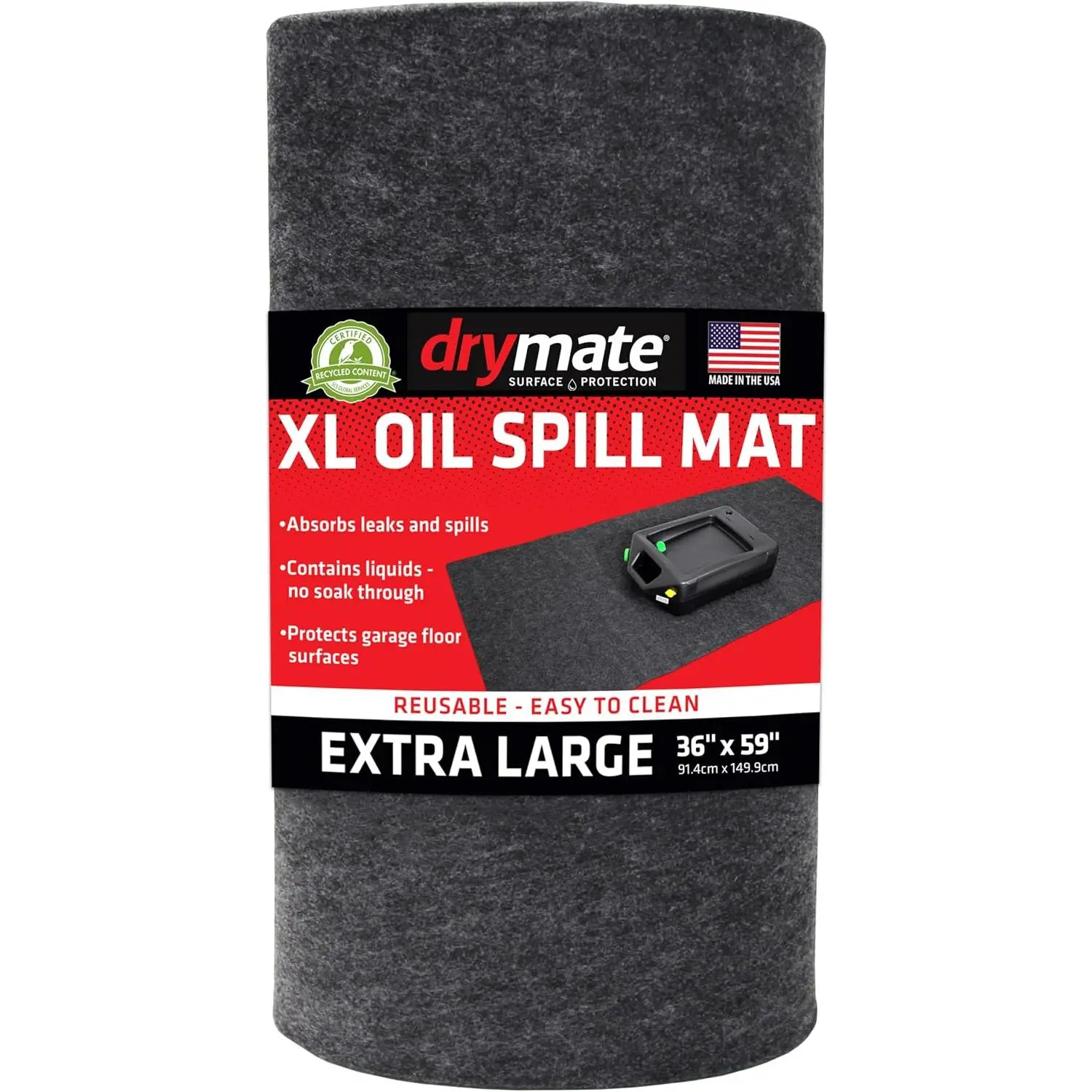 Drymate XL Oil Spill Mat, 36 x 59-Inch Absorbent Garage Floor Pad with Waterproof Backing