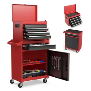 5-Drawer Rolling Metal Tool Chest with Detachable Top Box, Liner, Lockable Universal Wheels, Adjustable Shelf, Locking Mechanism - Construction Tool Organizer for Garage, Workshop WL RR