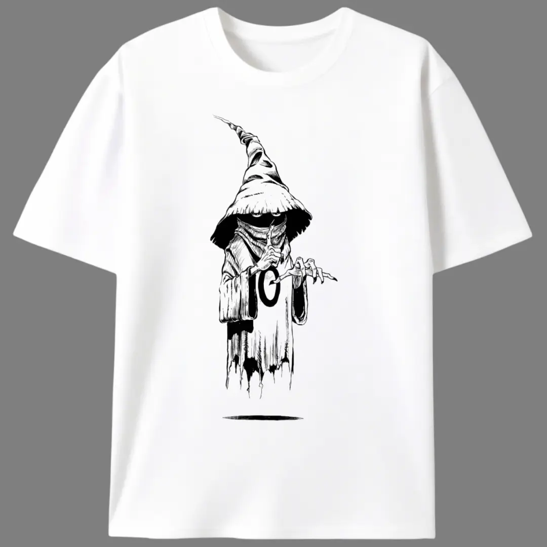Men's Scarecrow Wizard Graphic T-Shirt, 100% Cotton Dark Art Tattoo Style Crew Neck Top for Halloween, Shortsleeve