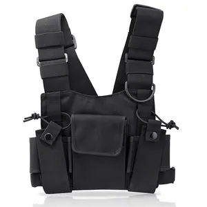 Walkie-Talkie Chest Bag, Universal Radio Chest Harness Bag, Nylon Hands-Free Adjustable Two Way Radio Walkie Talkie Bag Black Audio Extra Large Style