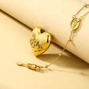 Women's Vintage Heart Serpent Pendant Necklace, Gold-Silver Adjustable Rosary-Style Stainless Steel Long Chain, Daily Wear Love Gift