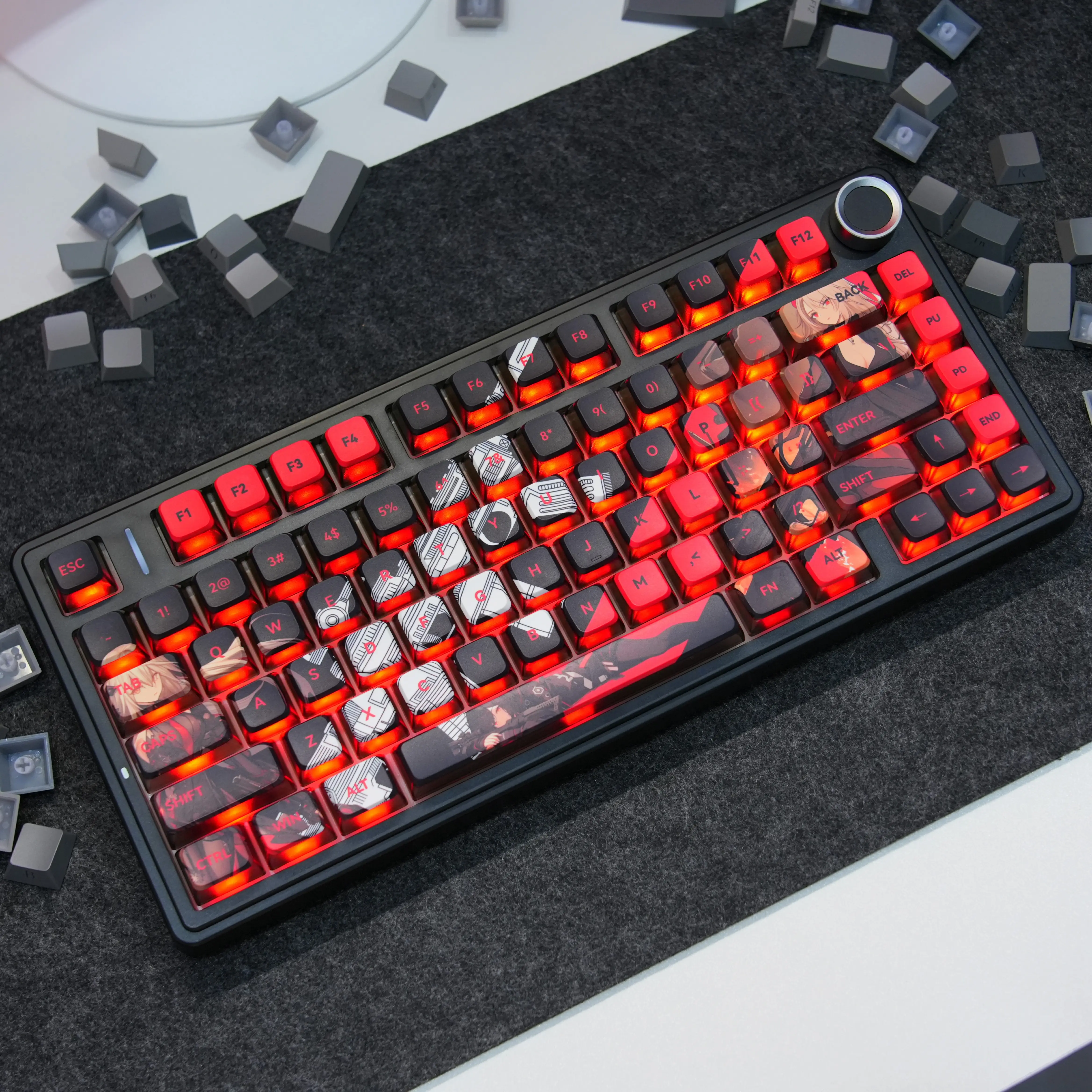Aula Phantom Heat OEM PBT+PC Pudding Keycap Set, 119 Keys Red & Black Backlit Keycaps for 61/68/75/87/98/104 Layout Mechanical Keyboards, 5-Side Dye-Sublimated Legends, 4-Side Black Translucent Design, Compatibility Keys Included, Gaming Accessory, Keyboa