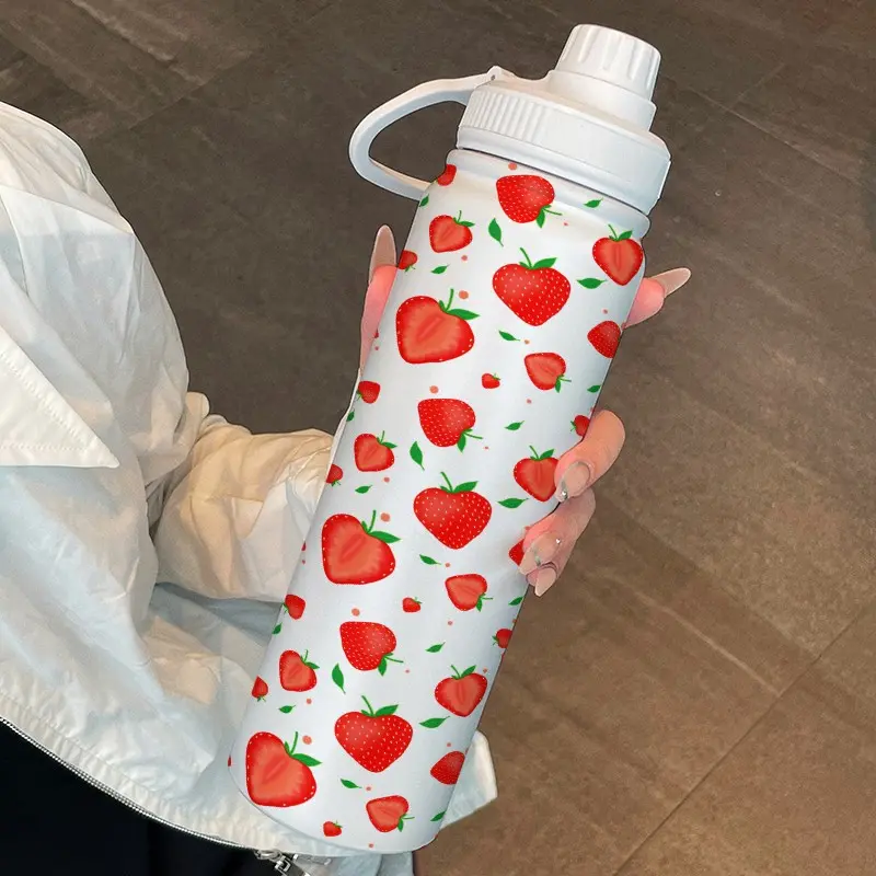 25oz Sports Water Bottle, Simple Strawberry Insulated Cup, Stainless Steel Keeps Cold & Hot, Perfect Gift for Outdoor Camping Travel Gym Home Use