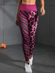Women's Casual Sporty Yoga Pants High Waisted Zebra Leopard Digital Print Multicolor Tight Fit, All Seasons, Sporty Style