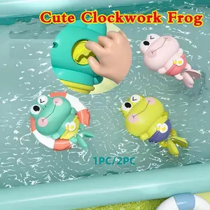 Cute Wind-Up Frog Bath Toy with Water Spray, Small Abs Material, Floating Design for Pool and Shower, Blue Options