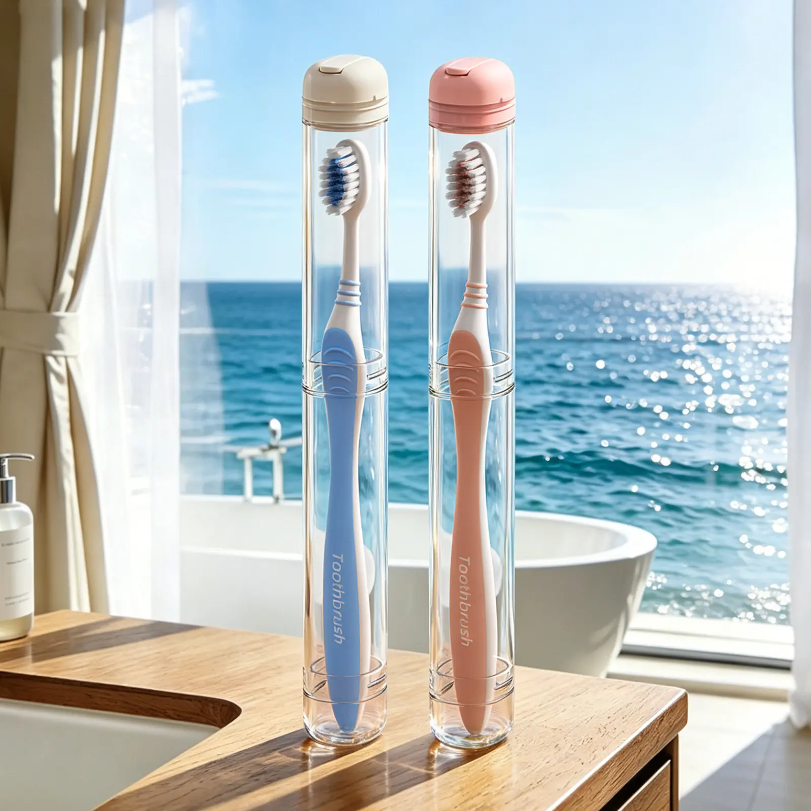 GONGQIN 2 Pack Portable Clear Travel Toothbrush Storage Tube, Ventilated Dustproof Toothbrush Cover Fit Manual & Slim Mini Electric Toothbrushes, Oral Care Travel Accessories for Camping Business Trip Vacation