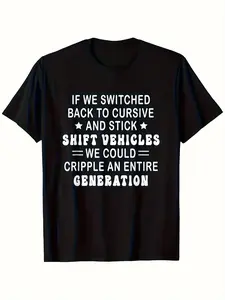 Funny Cursive Writing T-Shirt - Retro Cursive Lettering Print, Unisex Cotton Tee Suitable for Men & Women, Breathable Short Sleeve Shirt, Machine Washable, All-Season Casual Wear (Multiple Sizes)