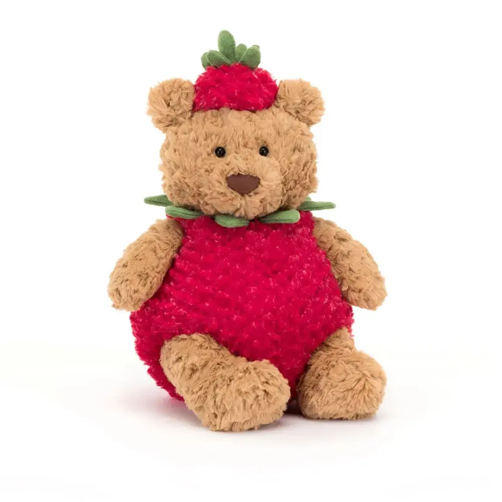 Jellycat Bartholomew Bear Strawberry Plush Toy, 11.02 Inch, Cuddly Stuffed Animal for Kids, Valentine's Day Gift, or Birthday Present
